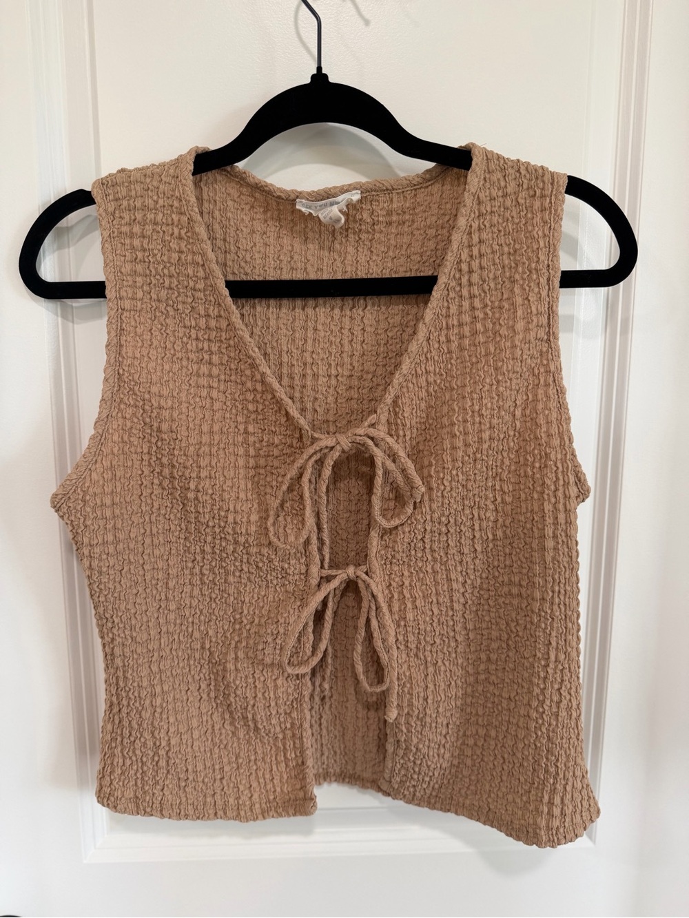 See You Monday Textured Tie-Front Tank Top - Beige